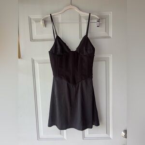 Tiger Mist Black Satin Slip Dress
